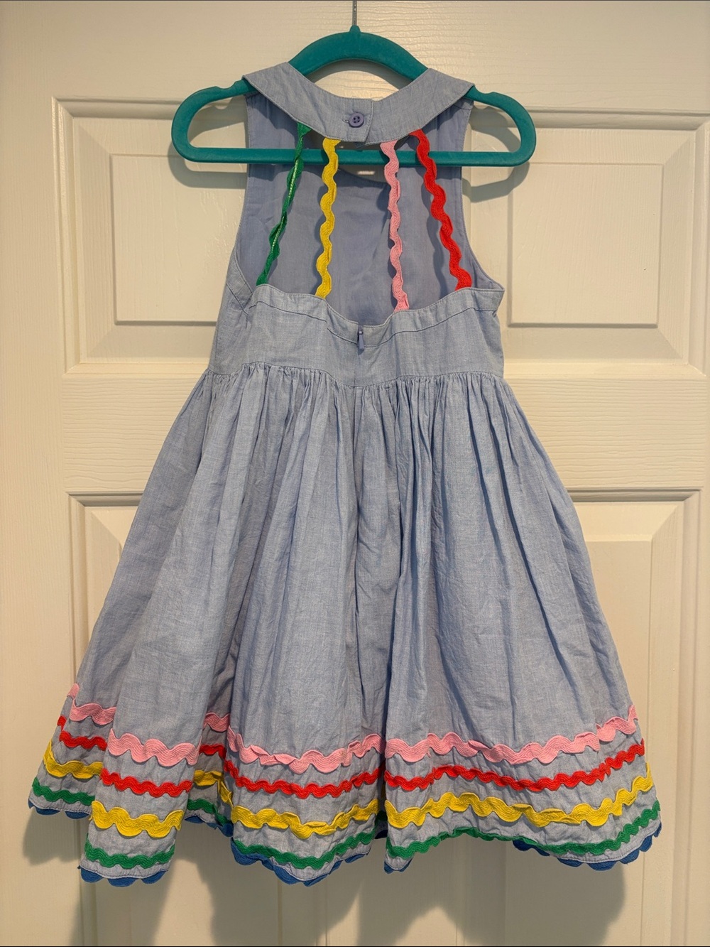 Mini Boden Light Blue Sundress with Rainbow Rickrack Trim